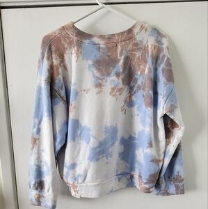 Michael Stars Cropped Terry Tie-Dye Crew Neck Sweatshirt - Blue and Brown